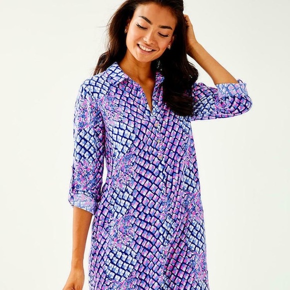 Lilly Pulitzer Lilith Tunic Dress Royal Purple Pop Up Toe in SZ S